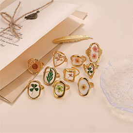 304 нержавеющая сталь с регулируемыми эпоксидными манжетными кольцами, золотые, сохраненные цветочные мотивы