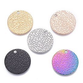 Ion Plating(IP) 304 Stainless Steel Charms, Textured, Laser Cut, Flat Round