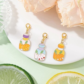 Подвесные украшения из эмалевого сплава в форме оранжевой бутылки, с карабин-лобстерами 