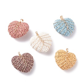 Unwaxed Natural Lava Rock Beads Pendants, with Real 18K Gold Plated Copper Wire Wrapped, Heart