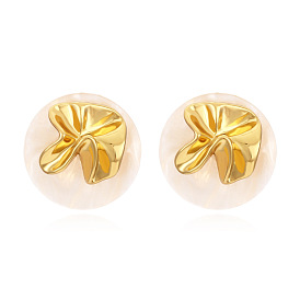 Retro Acrylic Flower Earrings with Gold Plating and Ruffled Floral Design for Women