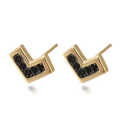 Rack Plating Brass Micro Pave Cubic Zirconia Stud Earring, Long-Lasting Plated, Cadmium Free & Lead Free, Heart, Black