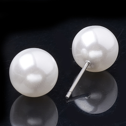 Eco-Friendly Plastic Imitation Pearl Stud Earrings, High Luster, Grade A, Round