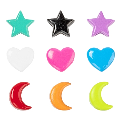 9Pcs 9 Style Spray Painted Brass Charms, Heart & Star & Moon