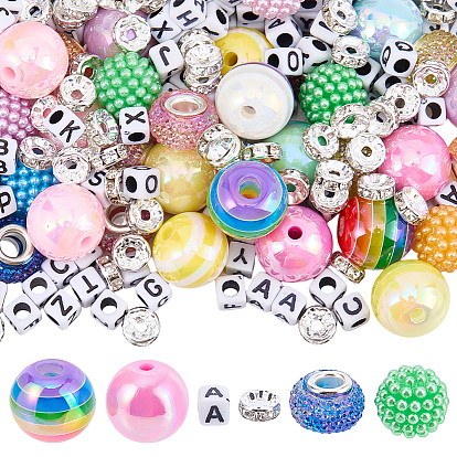 DIY Beads Findings Kits, include Electroplated Opaque Stripe Resin European Beads, Resin Rhinestone European Beads, Opaque Acrylic Beads, ABS Plastic Beads, Brass Grade B Rhinestone Spacer Beads