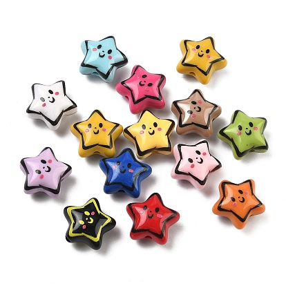Печатные непрозрачные акриловые бусины, звезды с улыбающимся лицом