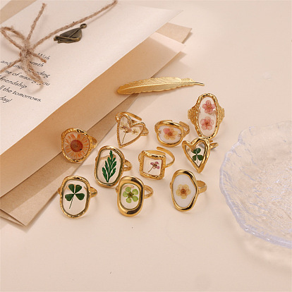 304 нержавеющая сталь с регулируемыми эпоксидными манжетными кольцами, золотые, сохраненные цветочные мотивы