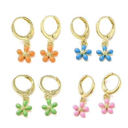 Серьги с подвесками из латуни с настоящим цветком 18k, позолоченные, с эмалью