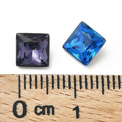 K9 Glass Cabochons, Pointed Back & Back Plated, Faceted, Square