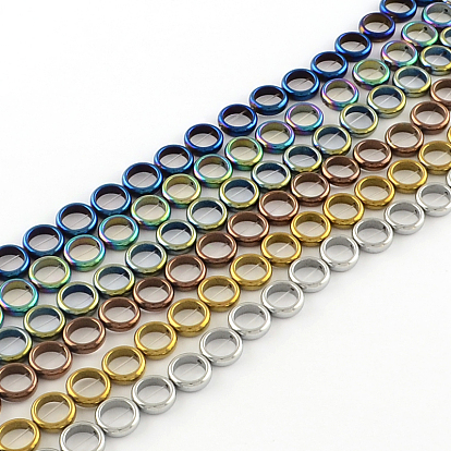 Electroplate Non-magnetic Synthetic Hematite Bead Strands, Ring, 10x3mm, Hole: 0.5mm & 7mm, about 41pcs/strand, 15.9 inch