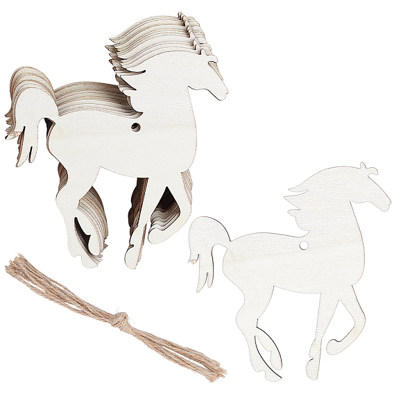 Незаконченные деревянные подвески в виде лошадей для живописи, пирография, домашнего декора, с джутовым шнуром