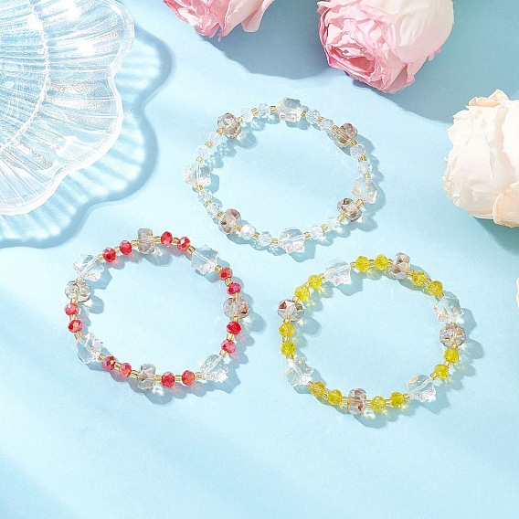 3шт. стеклянные бусины эластичные браслеты для женщин, рондель, граненые