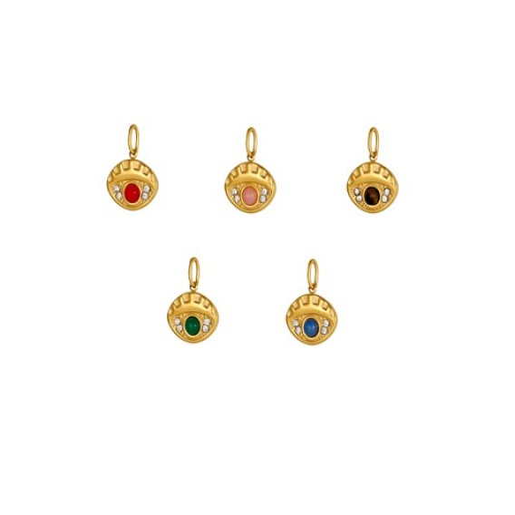 304 Подвески из нержавеющей стали и бусин из натуральных драгоценных камней, глаз, ионное покрытие (ip), реальный 18 k позолоченный