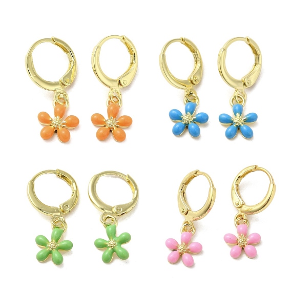 Серьги с подвесками из латуни с настоящим цветком 18k, позолоченные, с эмалью