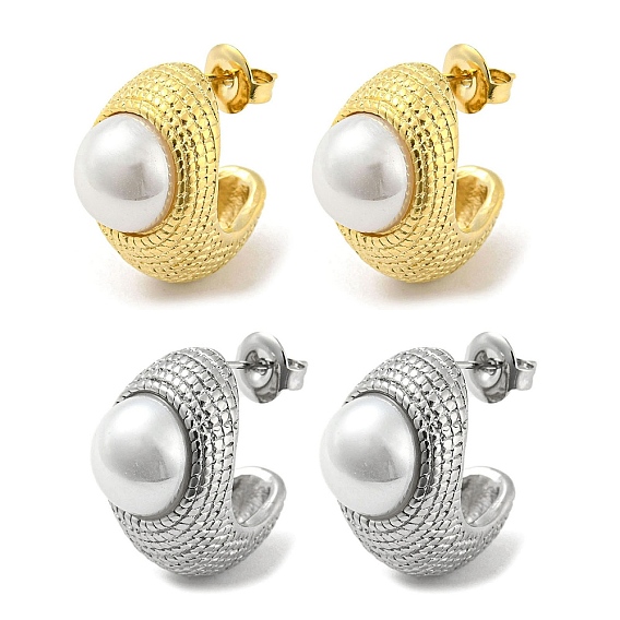 304 из нержавеющей стали серьги, Серьги-кольца из АБС-пластика с жемчужными бусинами