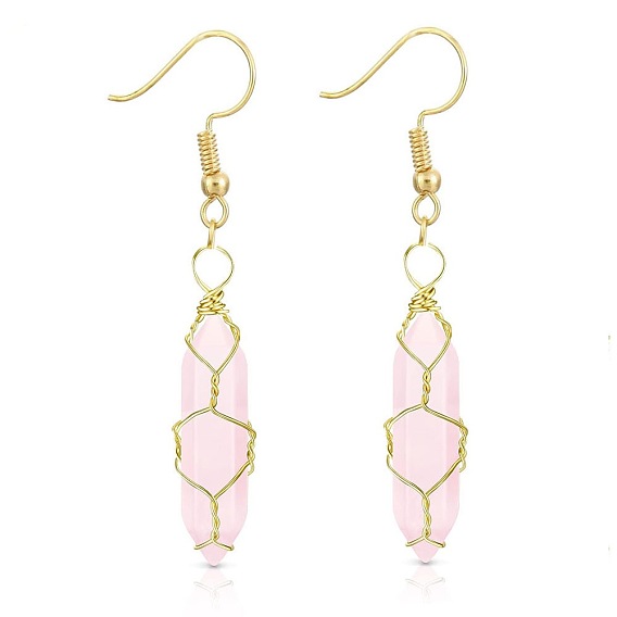 Серьги-колонны ручной работы с кристаллами и шестигранниками из медной проволоки, серьги-колонны из натурального камня