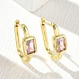 Серьги-кольца из латуни с инкрустацией одним кубическим цирконием, прямоугольные, без свинца и без кадмия, стойки покрытие, долговечный