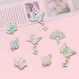 Подвески из сплава эмали, веер бабочка цветок, матовый серебристый цвет