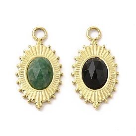 Natural Gemstone Pendants, Faceted Oval Charms, with Vacuum Plating Real 18K Gold Plated 201 Stainless Steel