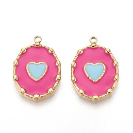 304 подвески из нержавеющей стали, с эмалью, овал с подвеской в виде сердца, реальный 14 k позолоченный
