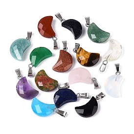 Природные каменные подвески, обереги граненой луны, с защелкой из нержавеющей стали на поручнях, цвет нержавеющей стали