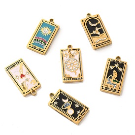 304 Stainless Steel Pendants, with Enamel and Rhinestone, Golden, Rectangle with Tarot Pattern