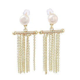 Natural Pearl Tassel Stud Earrings, with Brass Findings and 925 Sterling Silver Pins