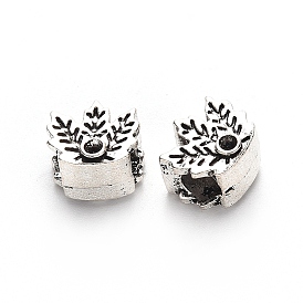 Тибетский стиль сплава настройки европейского бисера горный хрусталь, бусины с большим отверстием, без свинца, листья