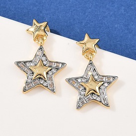 Серьги-гвоздики со звездами из латуни с прозрачным фианитом и прозрачным фианитом, с пластмассовой жемчужиной abs, долговечный, стойки покрытие