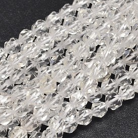 Faceted Natural Quartz Crystal Beads Strands, Rock Crystal Beads, Star Cut Round Beads