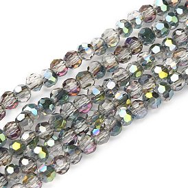 Perles en verre electroplate, demi-plaqué, facettes (32 facettes) rondes, 3mm, Trou: 1mm