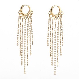 Brass Huggie Hoop Earrings, Chain Tassel Earrings, with Cable Chains and Cardboard Boxes