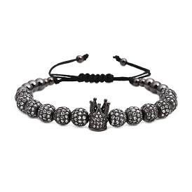 Stylish Woven Crown Bracelet with 12 Sparkling 8mm Zirconia Balls for Men