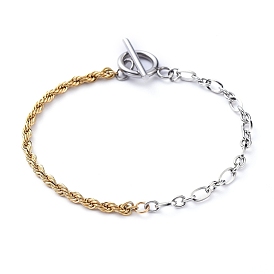 304 Stainless Steel Chain Bracelets, with Rope Chains, Figaro Chains and Toggle Clasps