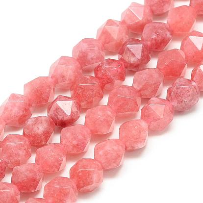 Natural Rhodochrosite Beads Strands, Star Cut Round Beads, Faceted, Dyed