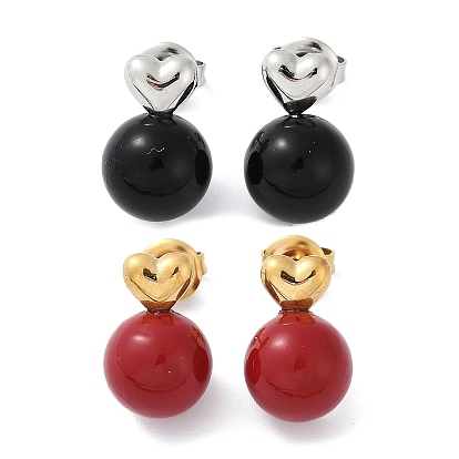 304 серьги из нержавеющей стали эмаль, ионное покрытие (ip), сердце и круглый