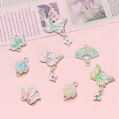 Подвески из сплава эмали, веер бабочка цветок, матовый серебристый цвет
