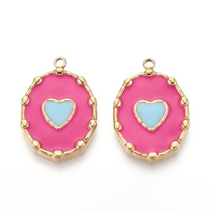 304 подвески из нержавеющей стали, с эмалью, овал с подвеской в виде сердца, реальный 14 k позолоченный
