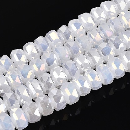 Гальванические стекляныне бусины, имитация нефрита, рондель, граненые