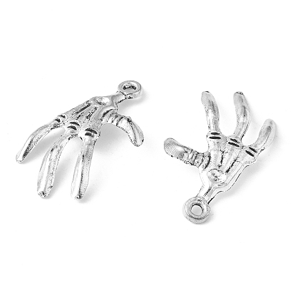 Tibetan Style Alloy Skeleton Hand Pendants for Halloween, Lead Free and Cadmium Free, 32x19x3mm, Hole: 2mm