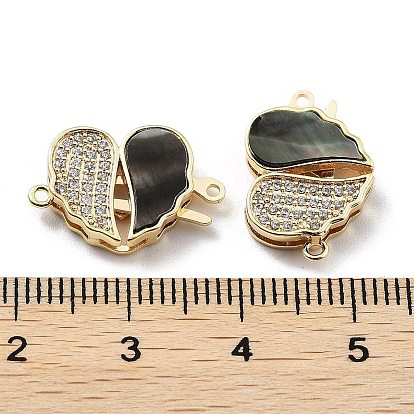 Valentine's Day Brass Micro Pave Cubic Zirconia Box Clasps, with Shell, Real 18K Gold Plated, Heart
