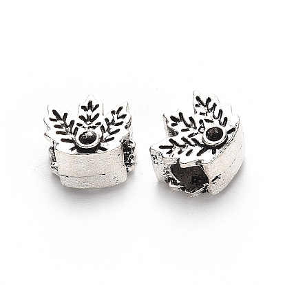 Тибетский стиль сплава настройки европейского бисера горный хрусталь, бусины с большим отверстием, без свинца, листья