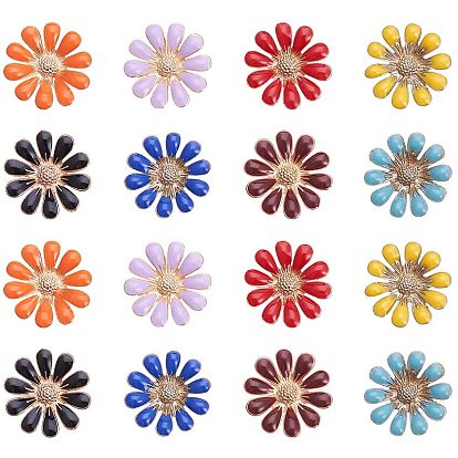 Golden Plated Alloy Enamel Cabochons, Daisy