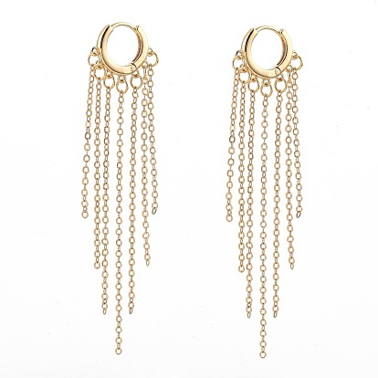 Brass Huggie Hoop Earrings, Chain Tassel Earrings, with Cable Chains and Cardboard Boxes