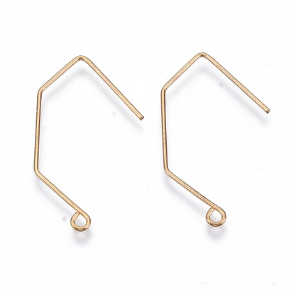 Brass Earring Hooks, with Horizontal Loop, Nickel Free, Real 18K Gold Plated