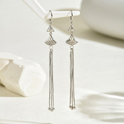 Элегантные веерообразные серьги-кольца с кисточками из прозрачного кубического циркония из латуни для стильного образа феи