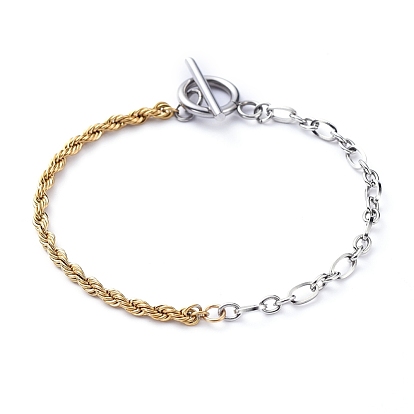 304 Stainless Steel Chain Bracelets, with Rope Chains, Figaro Chains and Toggle Clasps