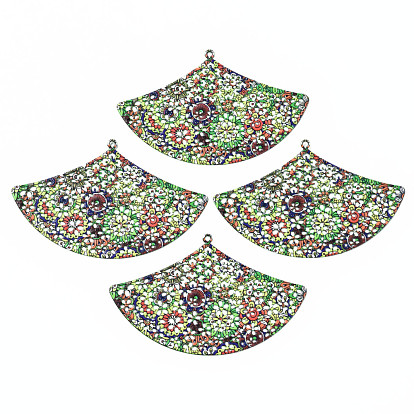 430 Stainless Steel Big Pendants, Spray Painted, Etched Metal Embellishments, Flower Pattern, Fan