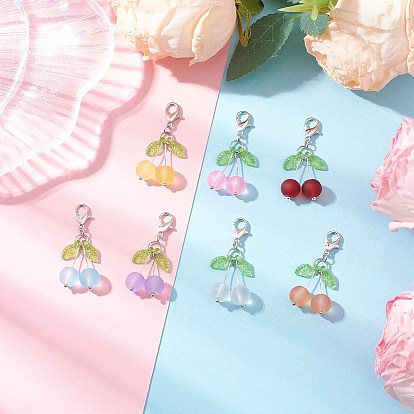 7шт. стеклянные подвесные украшения в виде вишни, с акриловыми застежками в виде листьев и клешней лобстера