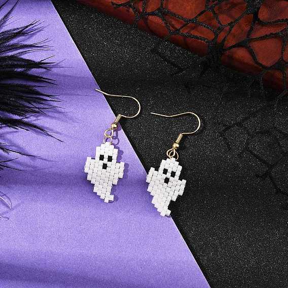 Серьги-подвески из стеклянных бусин ручной работы в виде призрака на тему Хэллоуина, с 304 нержавеющей стали серьги крючки